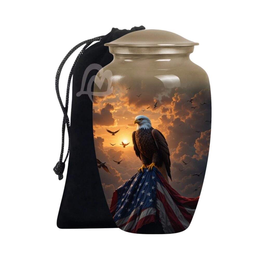 Eagle and American flag urn