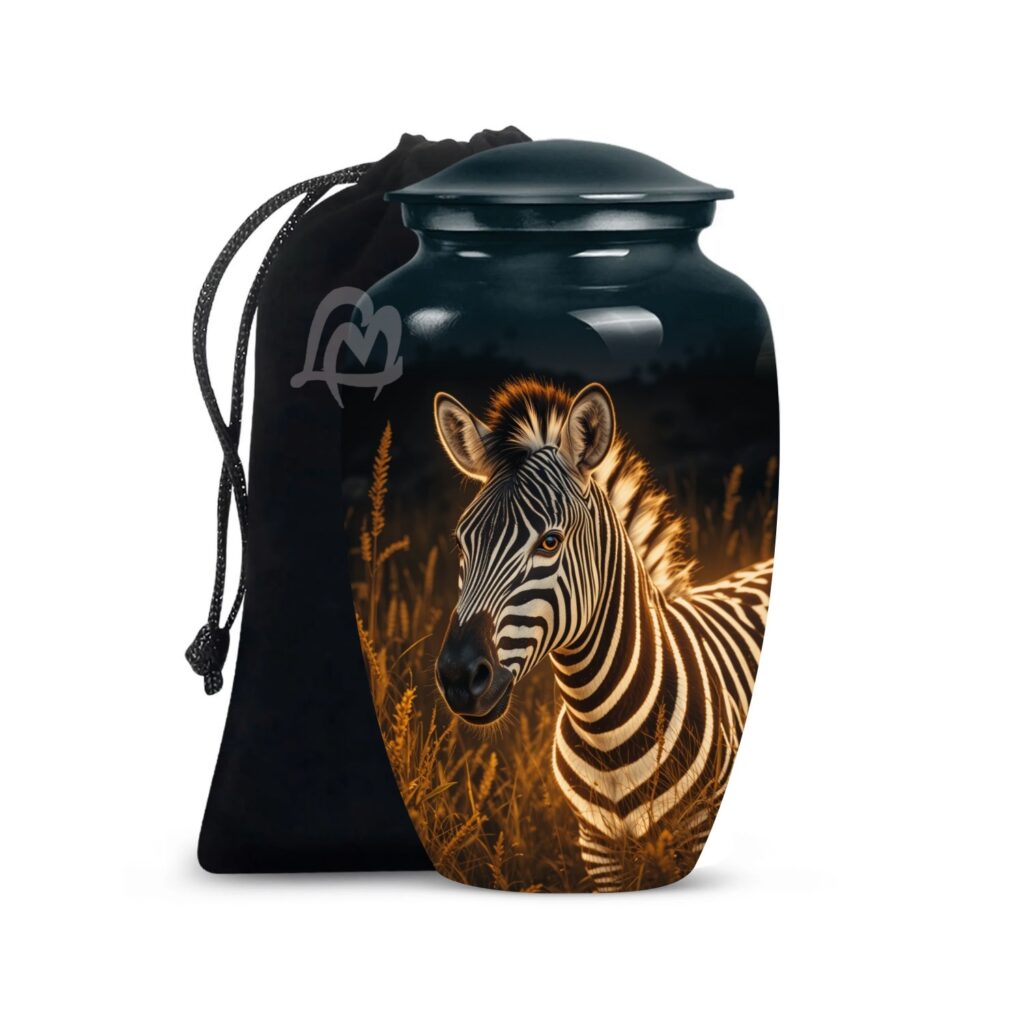 Zebra Cremation Urn with Velvet Bag, Urns for Human Ashes Adult,