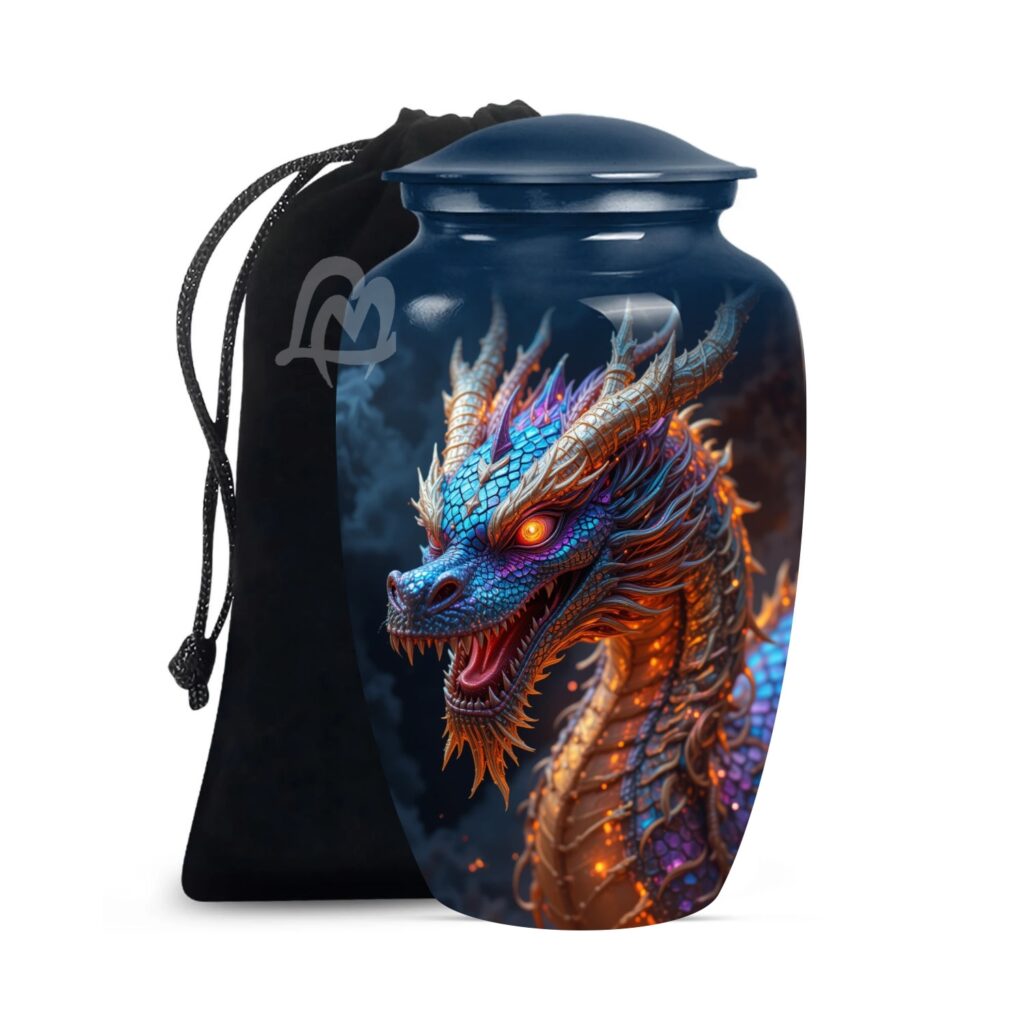 Fire and Spirit Dragon Awakening - Cremation Urn for Adult Men & Women - Funeral Decorative Urns
