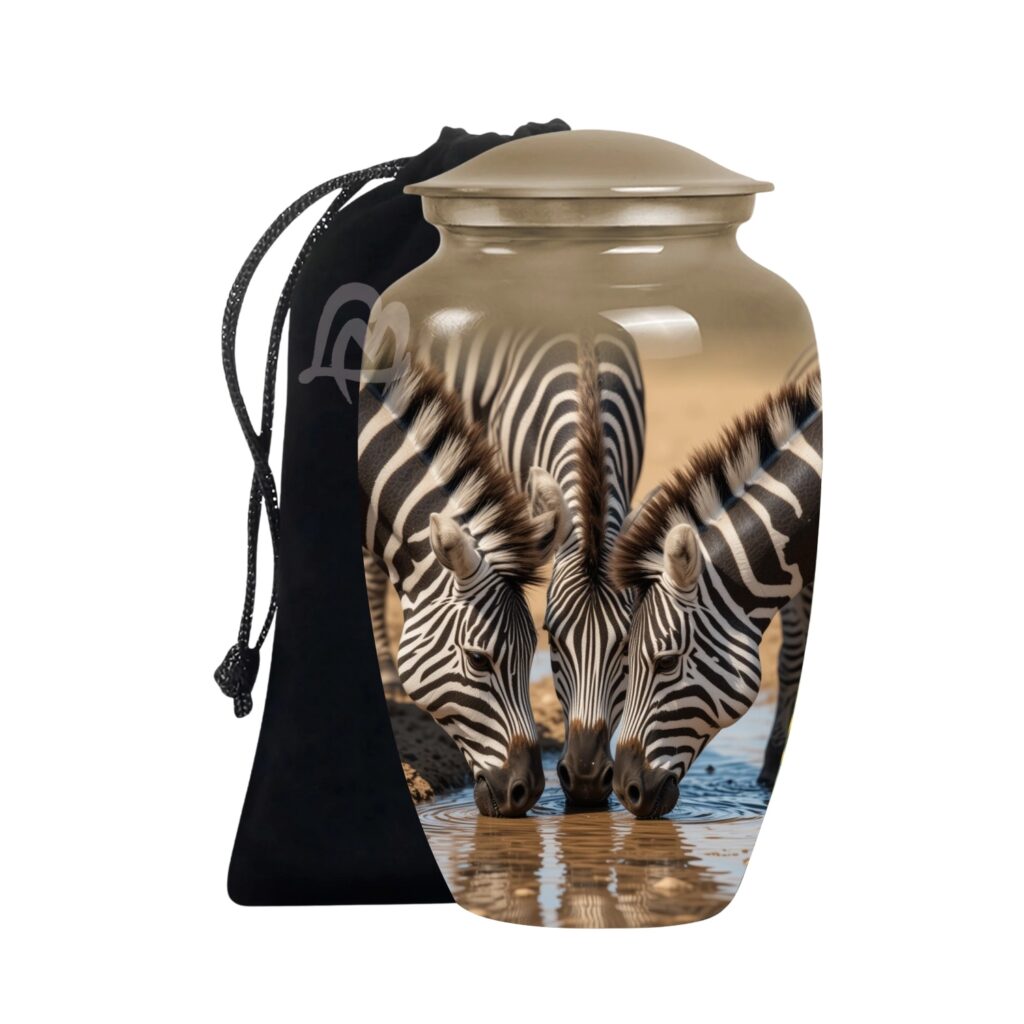 Honoring a life lived - Zebra Cremation Urn with Velvet Bag,