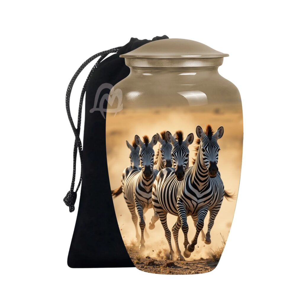 A quiet tribute - Zebra Cremation Urn with Velvet Bag, Urns for Human Ashes Adult,