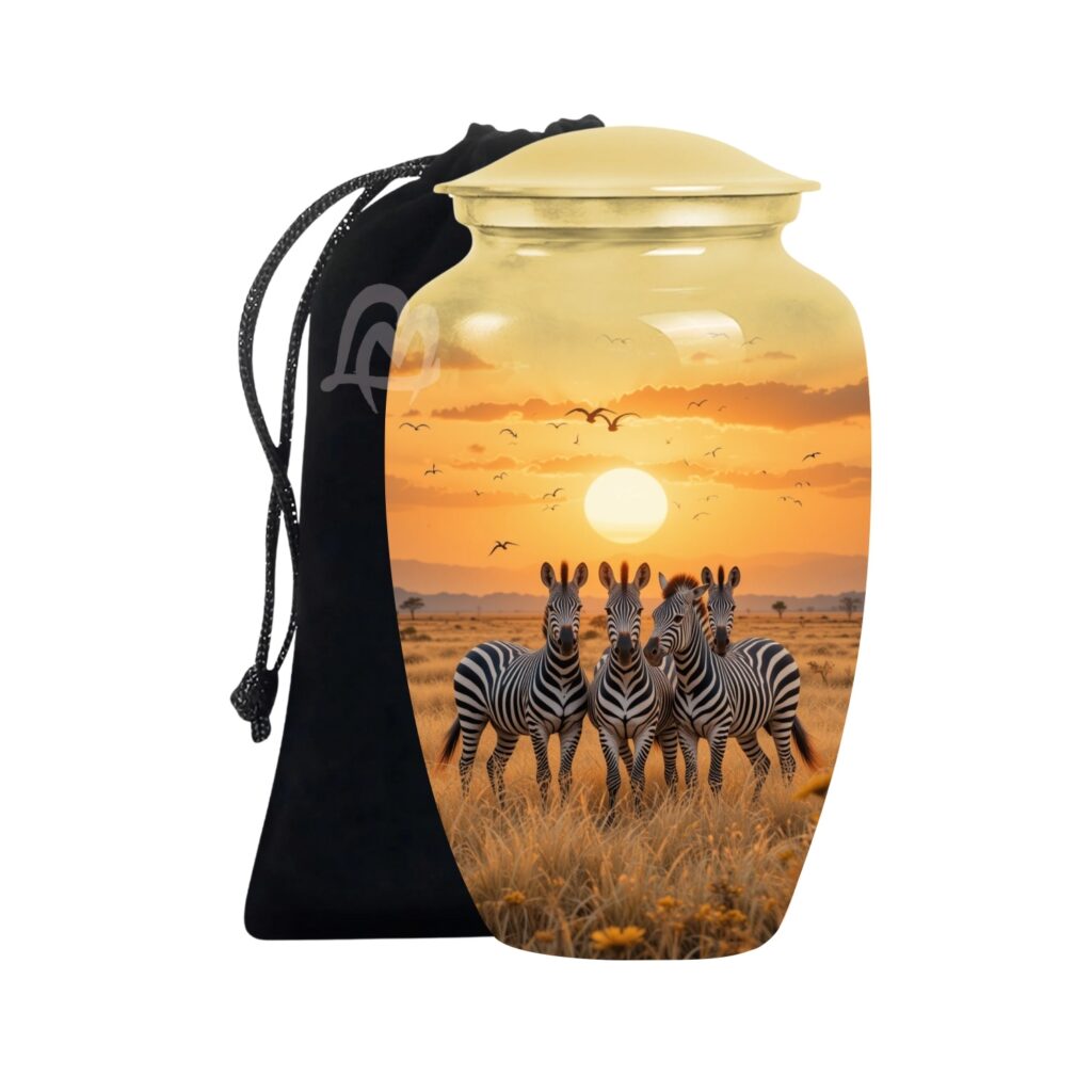 Zebra Cremation Urn with Velvet Bag, Urns for Human Ashes Adult,