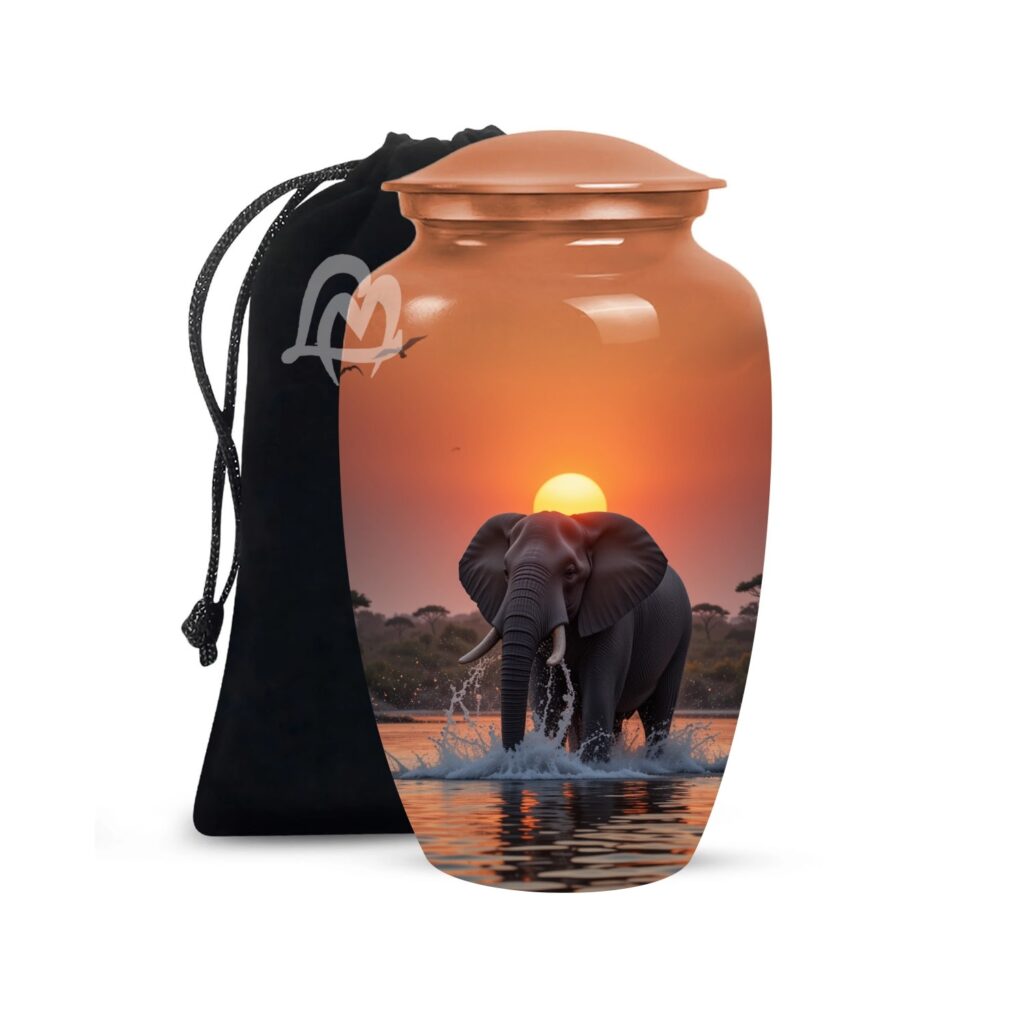Lucky Memorial Elephant Urn for Human Ashes - Adult Funeral Urn Handcrafted - Affordable Urn for Ashes Lovely Cremation Urn