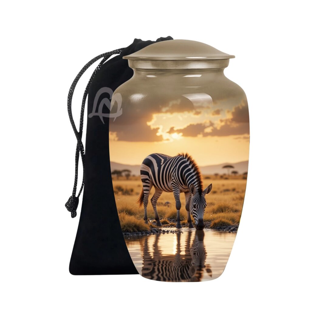 Holding love and legacy - Zebra Cremation Urn with Velvet Bag, Urns for Human Ashes Adult,