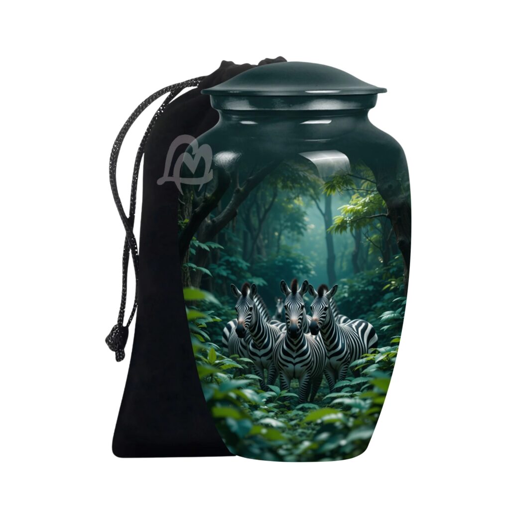 Resting place for the heart - Zebra Cremation Urn with Velvet Bag, Urns for Human Ashes Adult,