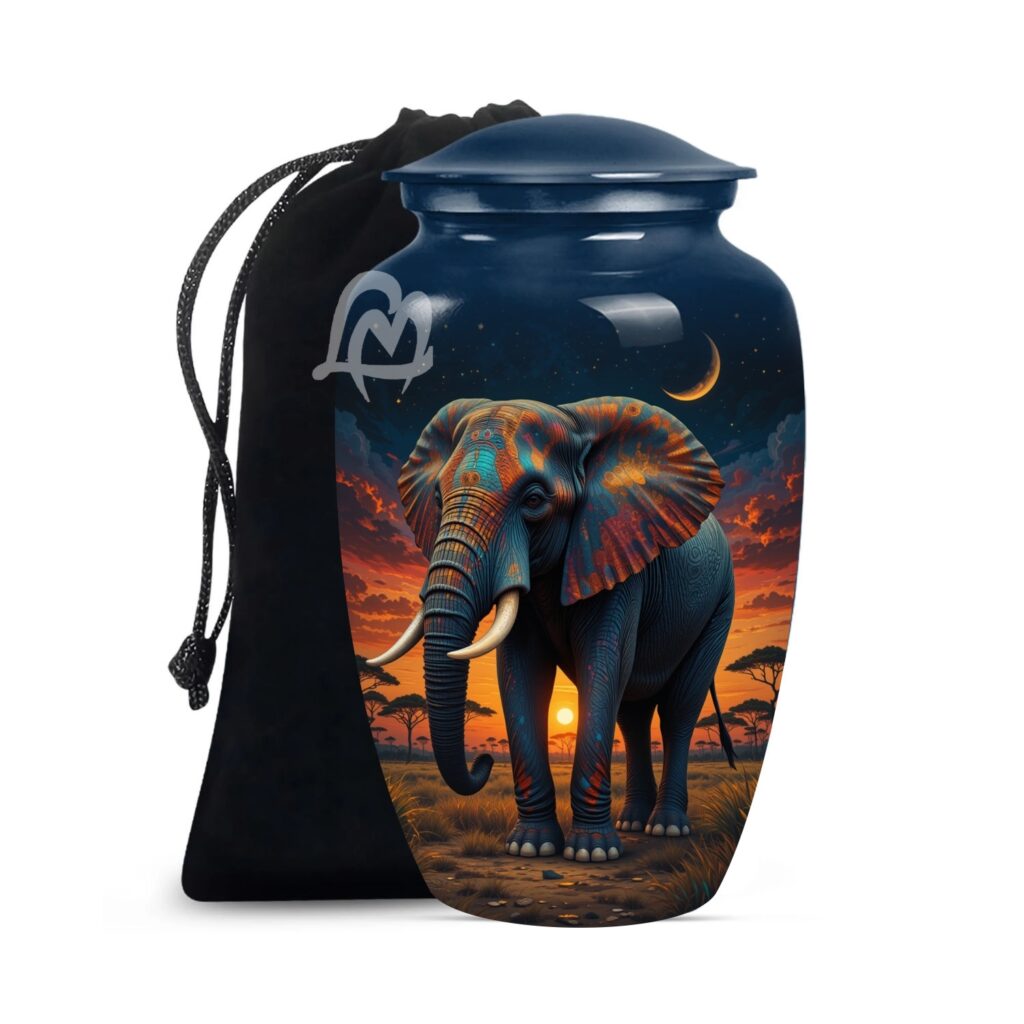 Lucky Memorial Elephant Urn for Human Ashes - Adult Funeral Urn Handcrafted - Affordable Urn for Ashes Lovely Cremation Urn