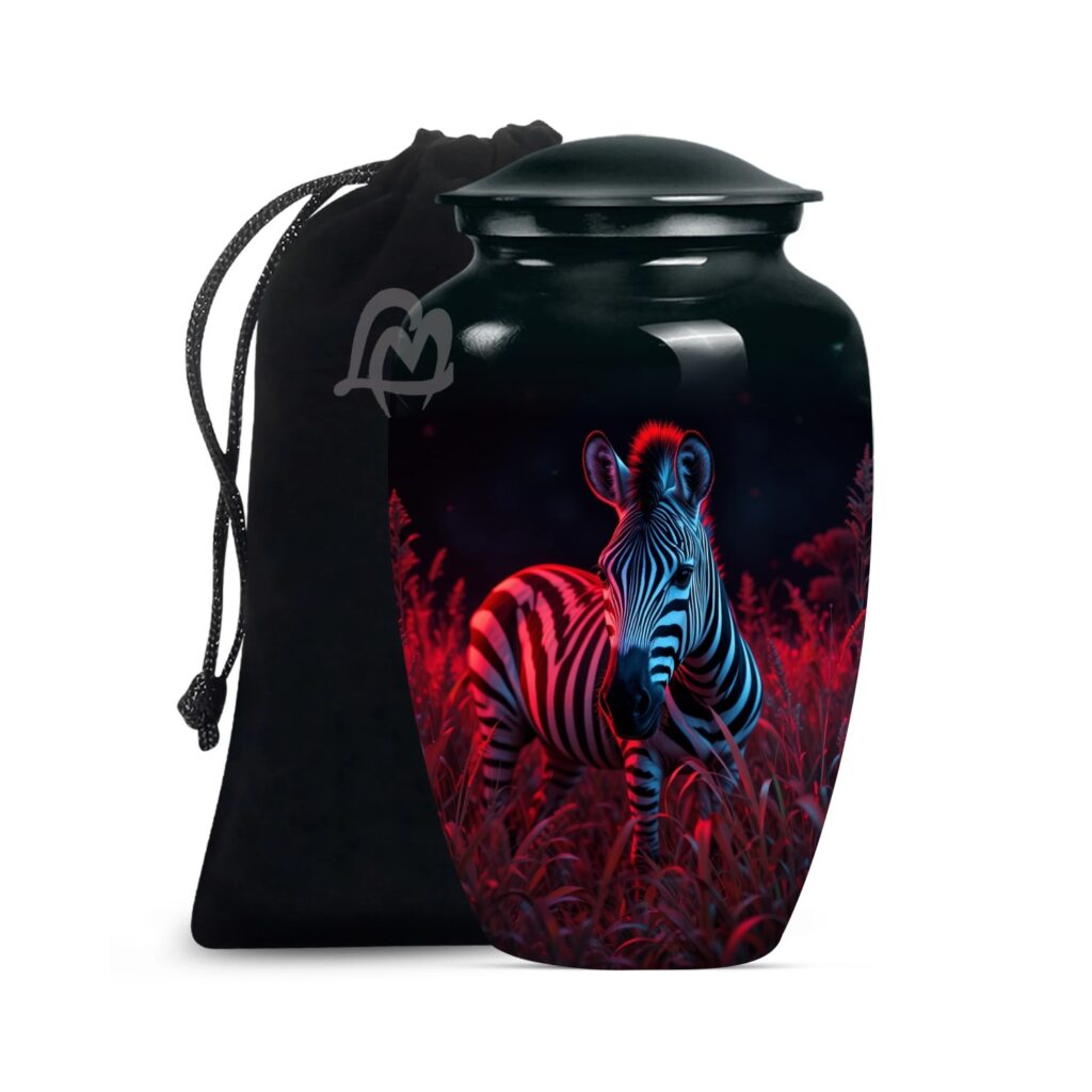 Holding love’s ashes - Zebra Cremation Urn with Velvet Bag, Urns for Human Ashes Adult,