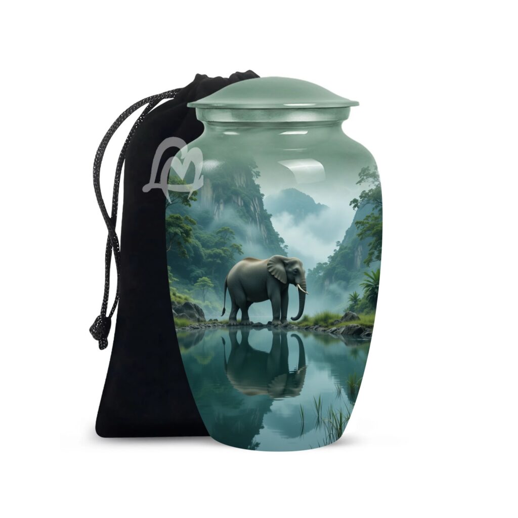 Lucky Memorial Elephant Urn for Human Ashes - Adult Funeral Urn Handcrafted - Affordable Urn for Ashes Lovely Cremation Urn