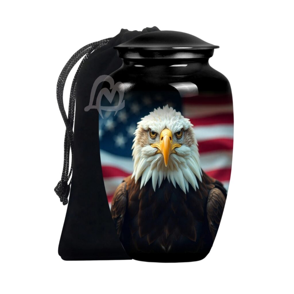 American Flag with Eagle Cremation Urn - Urn for Ashes - Burial Urn.