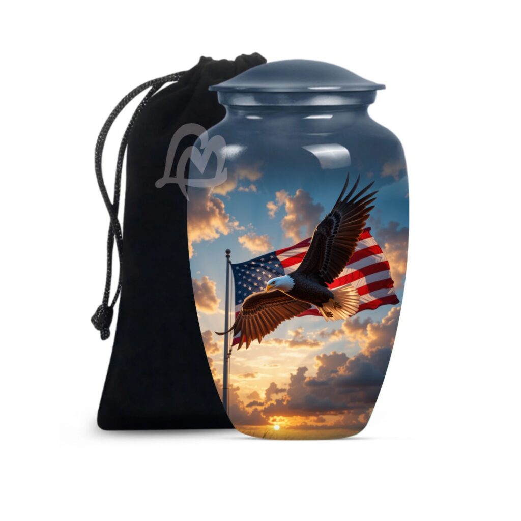 Urn for Human Ashes Adult Women - Handcrafted US Flag Urn.