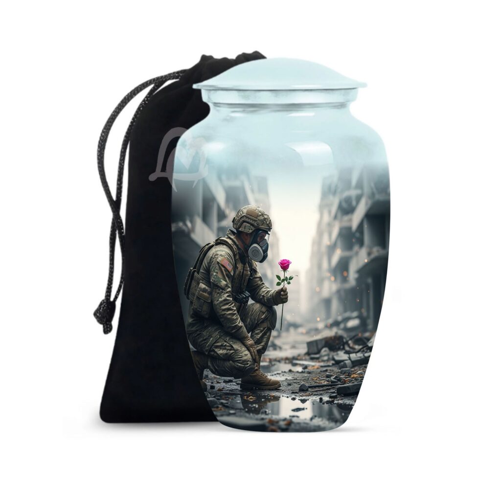 Designed and Handcrafted in Aluminium with Care, Military Burial Urn.