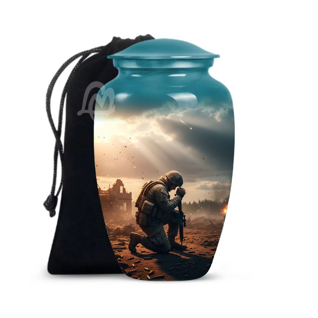 Designed and Handcrafted in Aluminium with Care, Military Burial Urn.