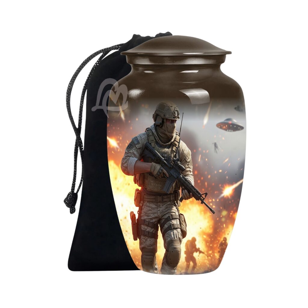 Designed and Handcrafted in Aluminium with Care, Military Burial Urn.