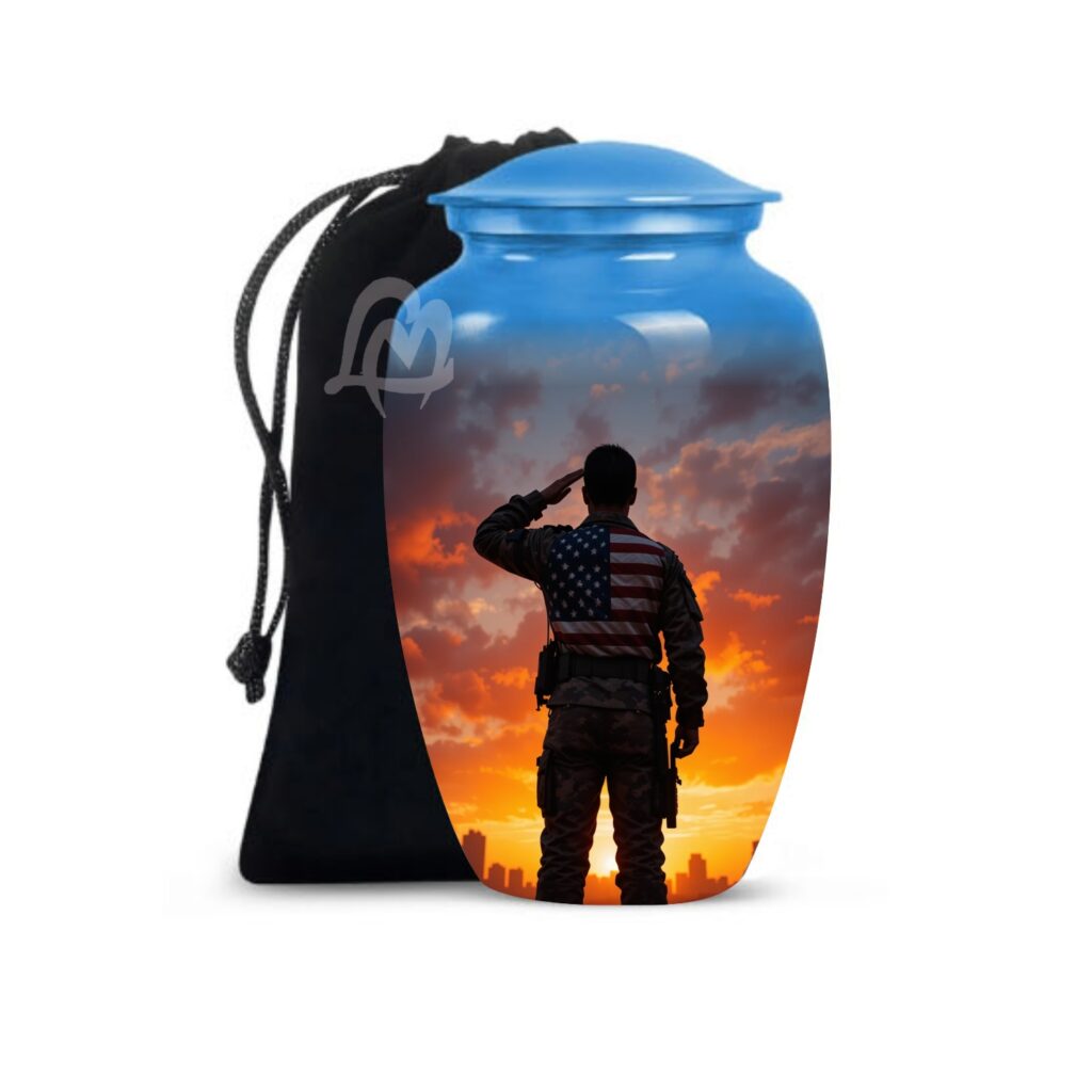 Designed and Handcrafted in Aluminium with Care, Military Burial Urn.