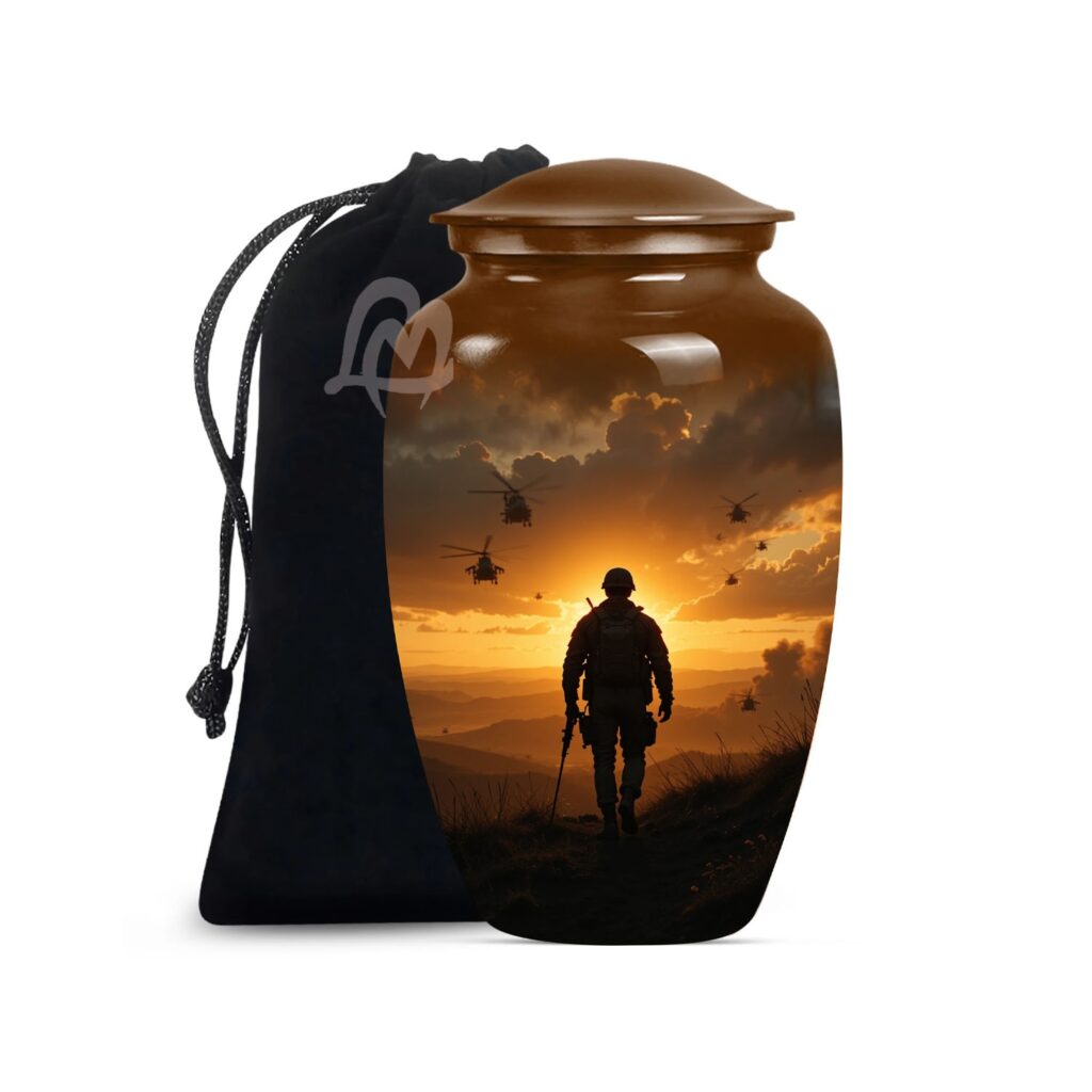 Designed and Handcrafted in Aluminium with Care, Military Burial Urn.