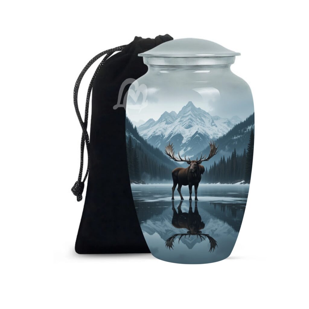 Forest Theme Moose Cremation Urn for Human Ashes for Women & Men