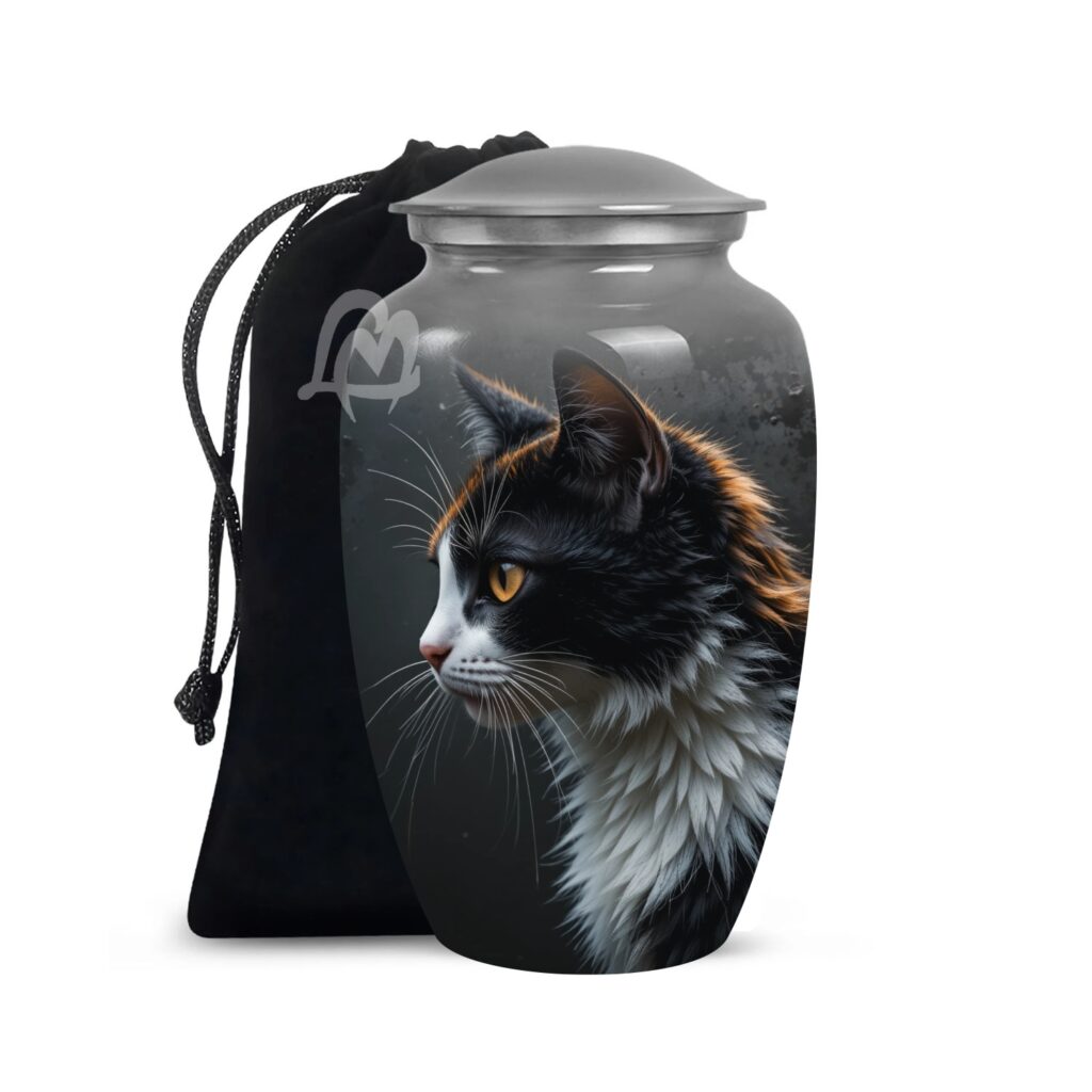 Funeral Memorial Urn with Cat Design, Decorative or Burial Urns - Large Size.