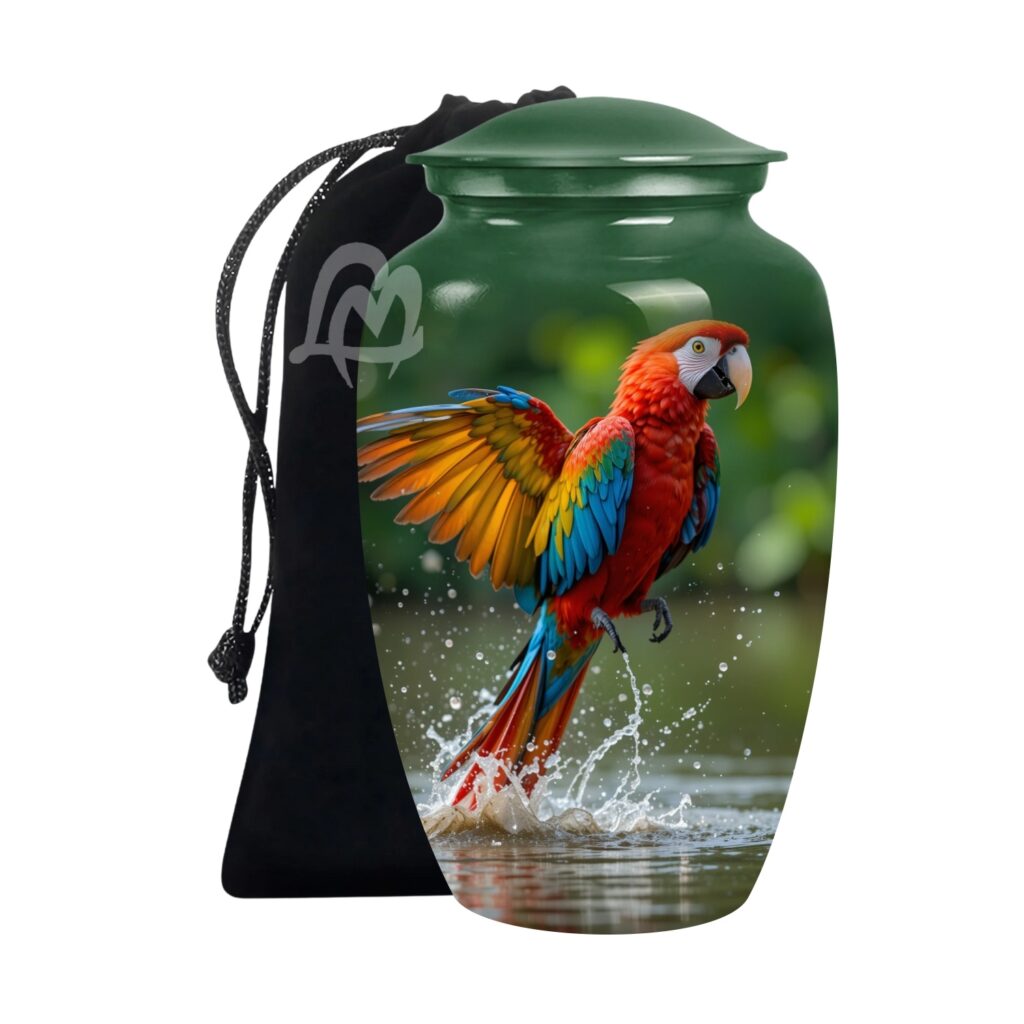 Elegant Parrot Memorials Cremation Urns for Human Ashes, Decorative Burial Urn for Adult Men and Women