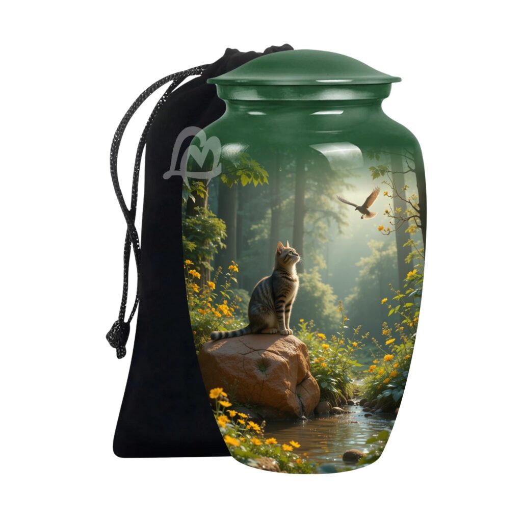 Funeral Memorial Urn with Cat Design, Decorative or Burial Urns - Large Size.