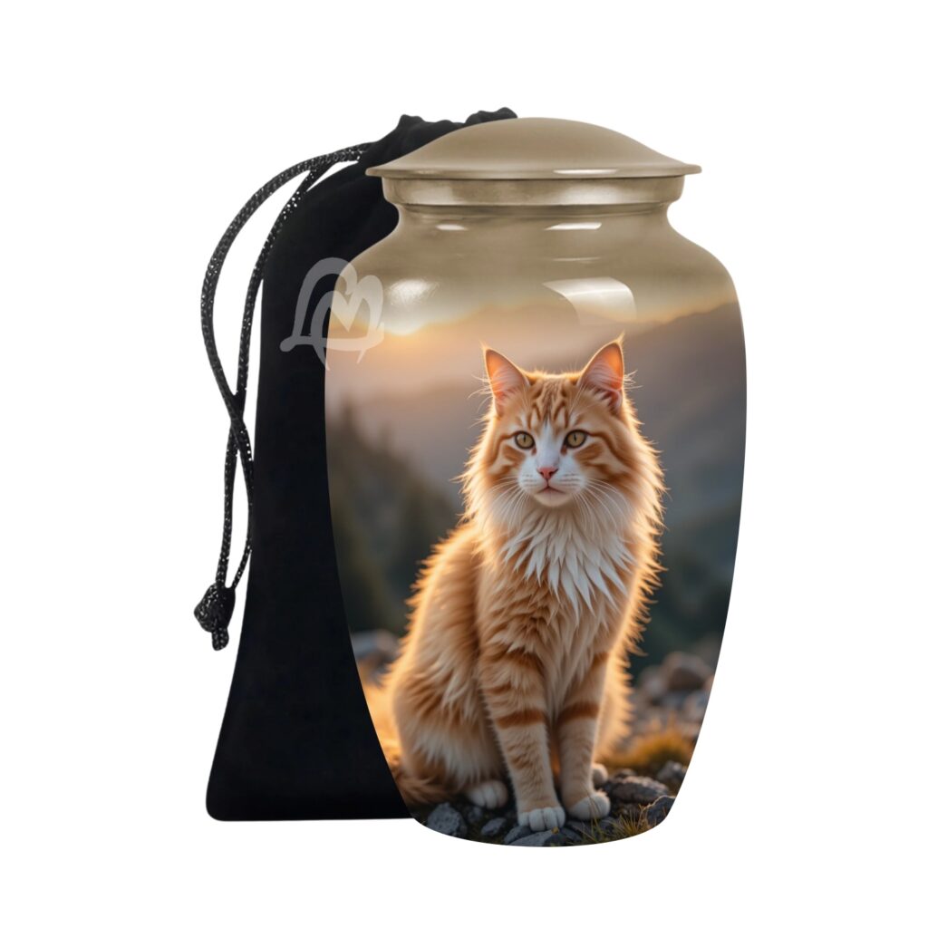 Funeral Memorial Urn with Cat Design, Decorative or Burial Urns - Large Size.
