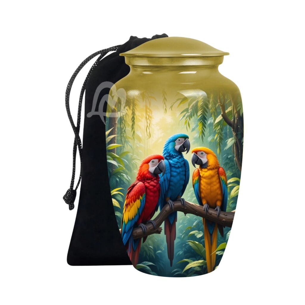 Elegant Parrot Memorials Cremation Urns for Human Ashes, Decorative Burial Urn for Adult Men and Women,