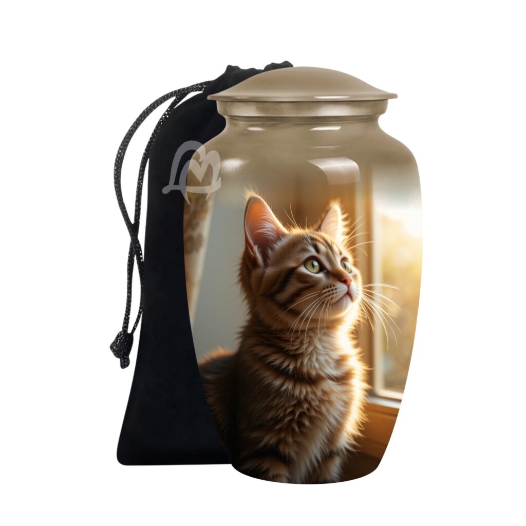 Funeral Memorial Urn with Cat Design, Decorative or Burial Urns - Large Size.