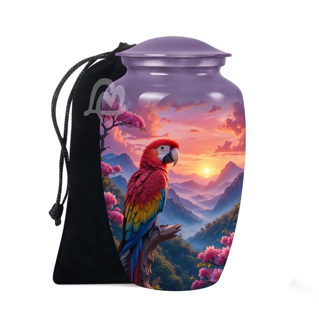 Elegant Parrot Memorials Cremation Urns for Human Ashes, Decorative Burial Urn for Adult Men and Women
