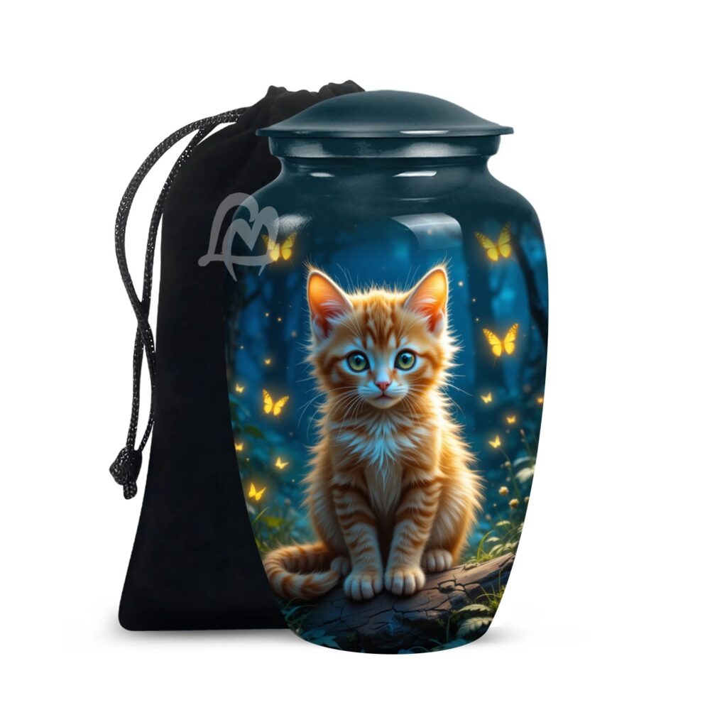 Funeral Memorial Urn with Cat Design, Decorative or Burial Urns - Large Size.