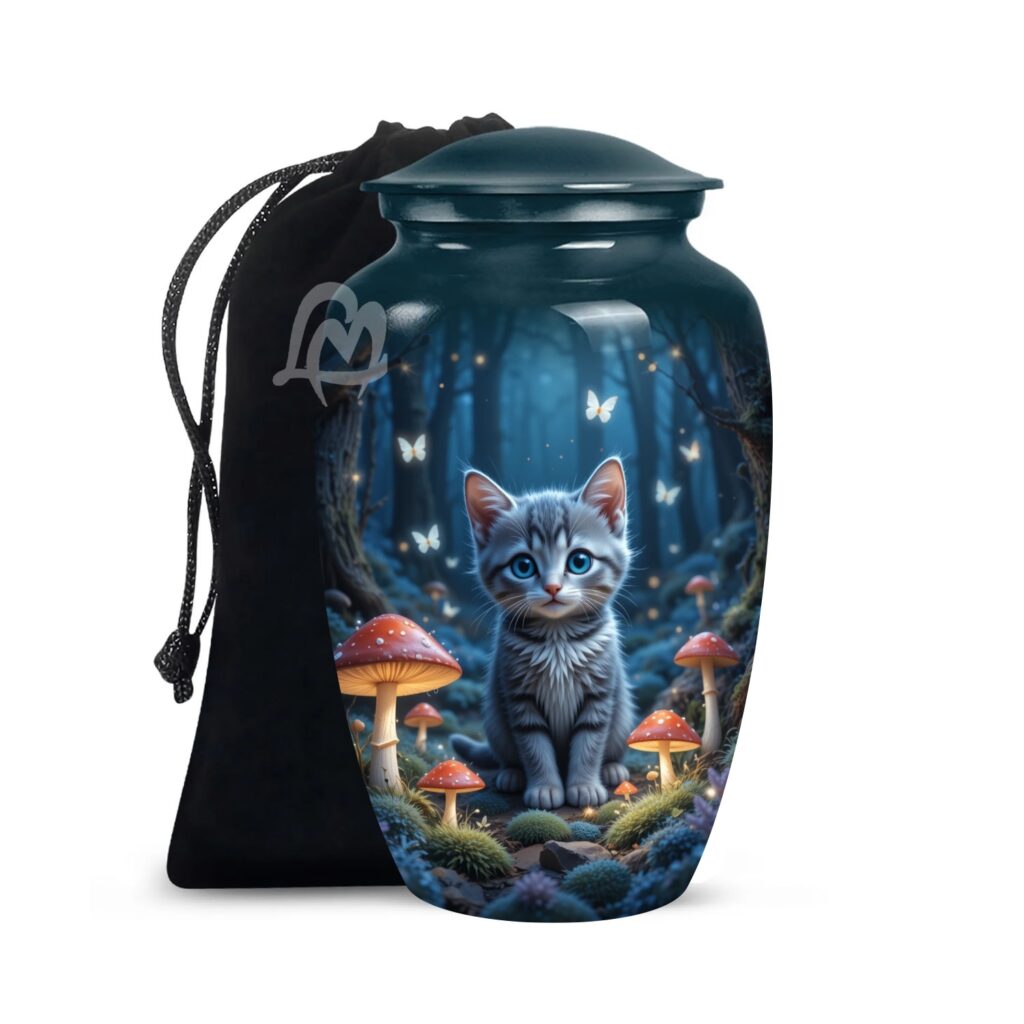 Funeral Memorial Urn with Cat Design, Decorative or Burial Urns - Large Size.