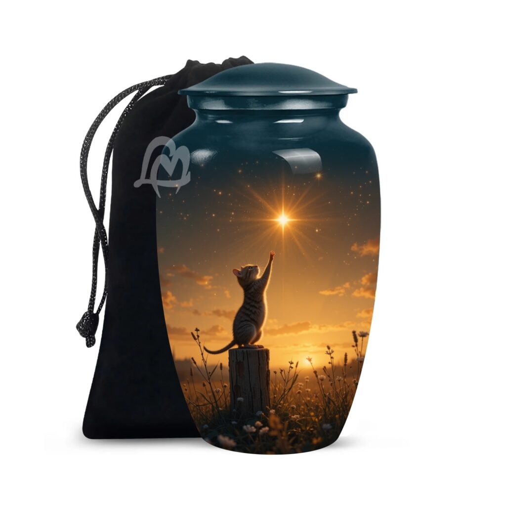 Funeral Memorial Urn with Cat Design, Decorative or Burial Urns - Large Size.