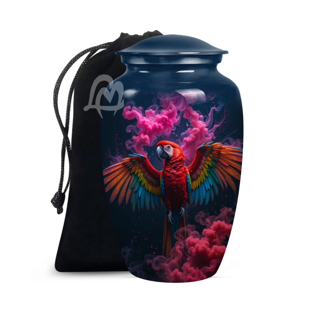 Elegant Parrot Memorials Cremation Urns for Human Ashes, Decorative Burial Urn for Adult Men and Women