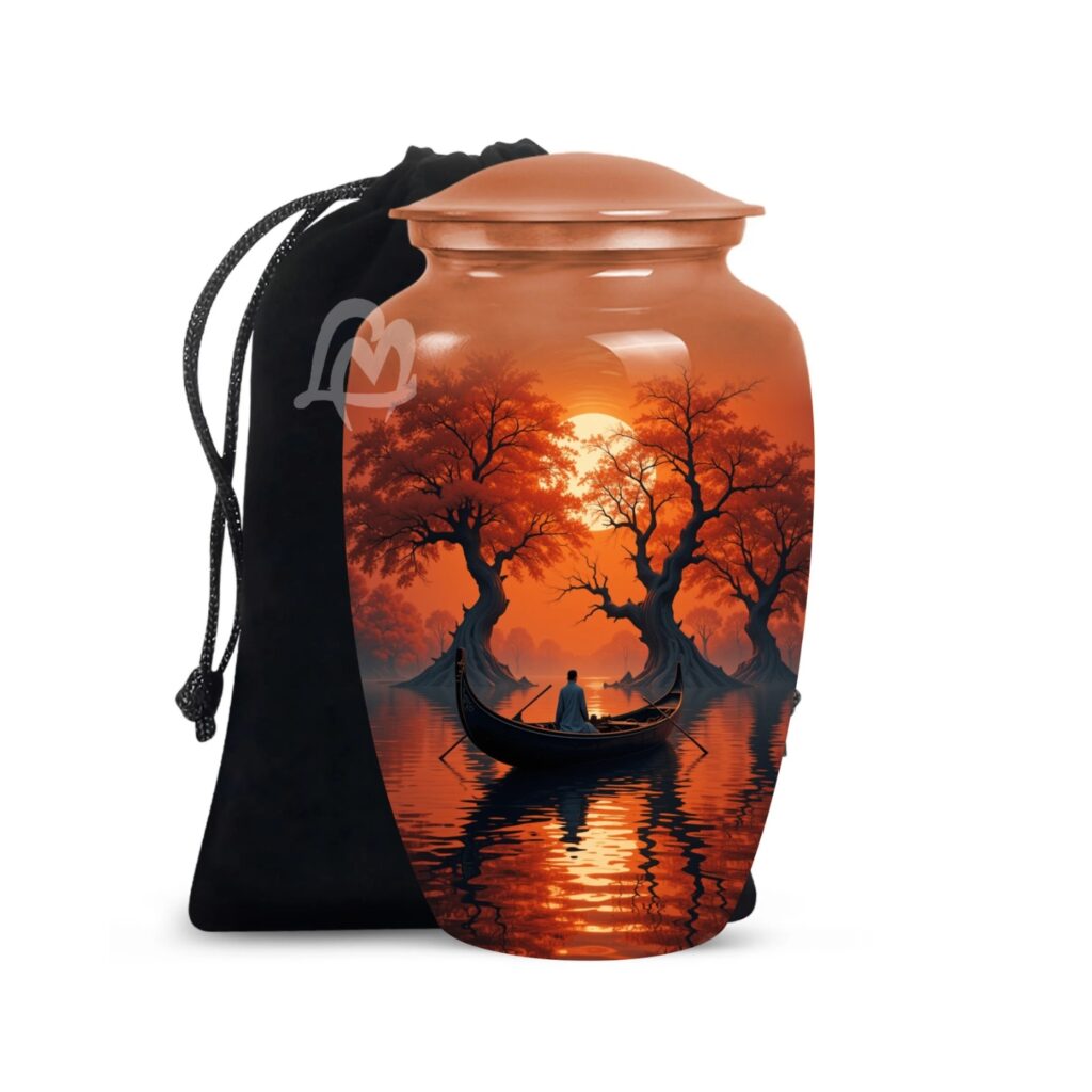 "Forever in Our Hearts" Boatman Cremation Urn for Human Ashes - Adult Funeral Urn Handcrafted