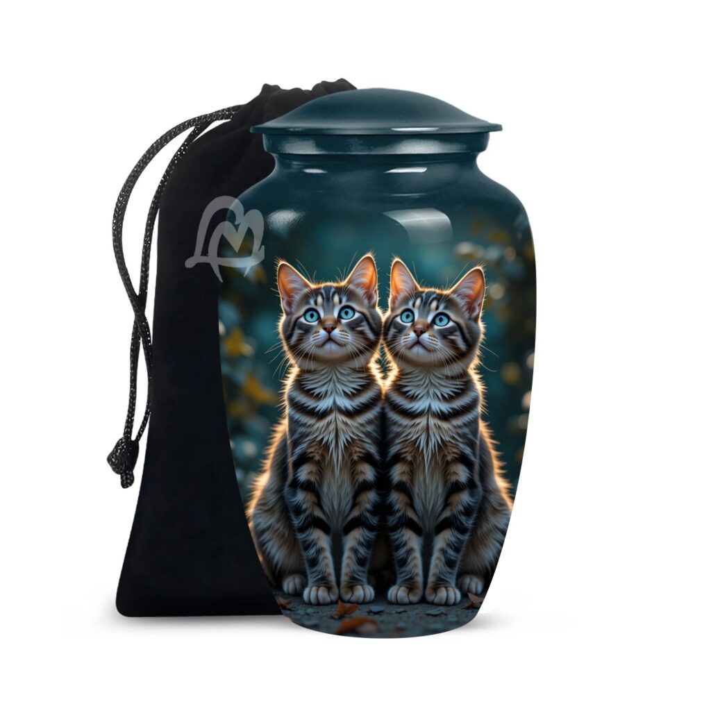 Funeral Memorial Urn with Cat Design, Decorative or Burial Urns - Large Size.