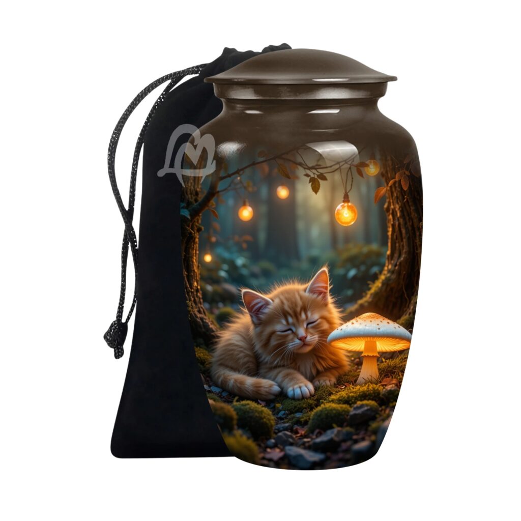 Funeral Memorial Urn with Cat Design, Decorative or Burial Urns - Large Size.