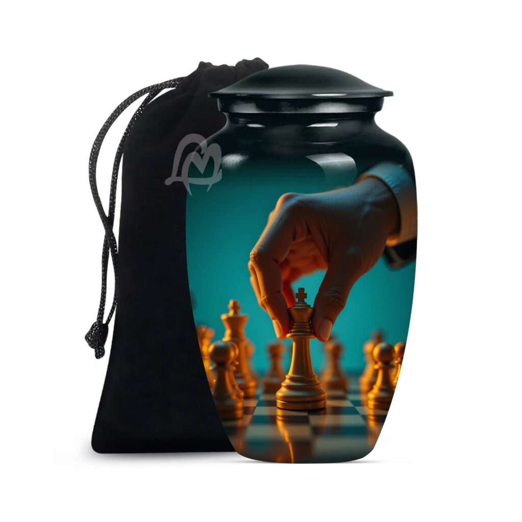 Chess Cremation Urns for Ashes for Adult Female & Male - Large Metal Home Decorative Funeral,