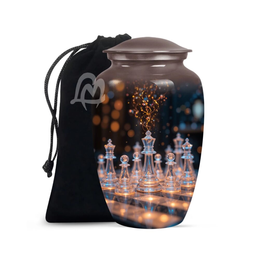 Chess Cremation Urns for Ashes for Adult Female & Male - Large Metal Home Decorative Funeral