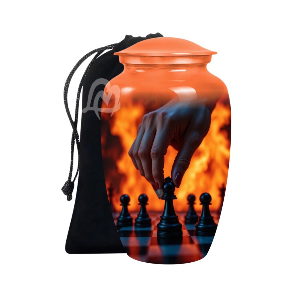 Chess Cremation Urns for Ashes for Adult Female & Male - Large Metal Home Decorative Funeral,