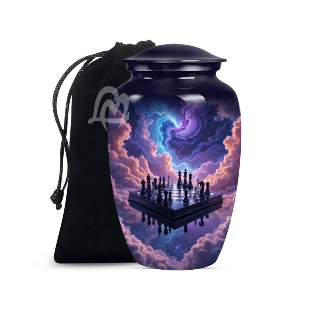 Chess Cremation Urns for Ashes for Adult Female & Male - Large Metal Home Decorative Funeral