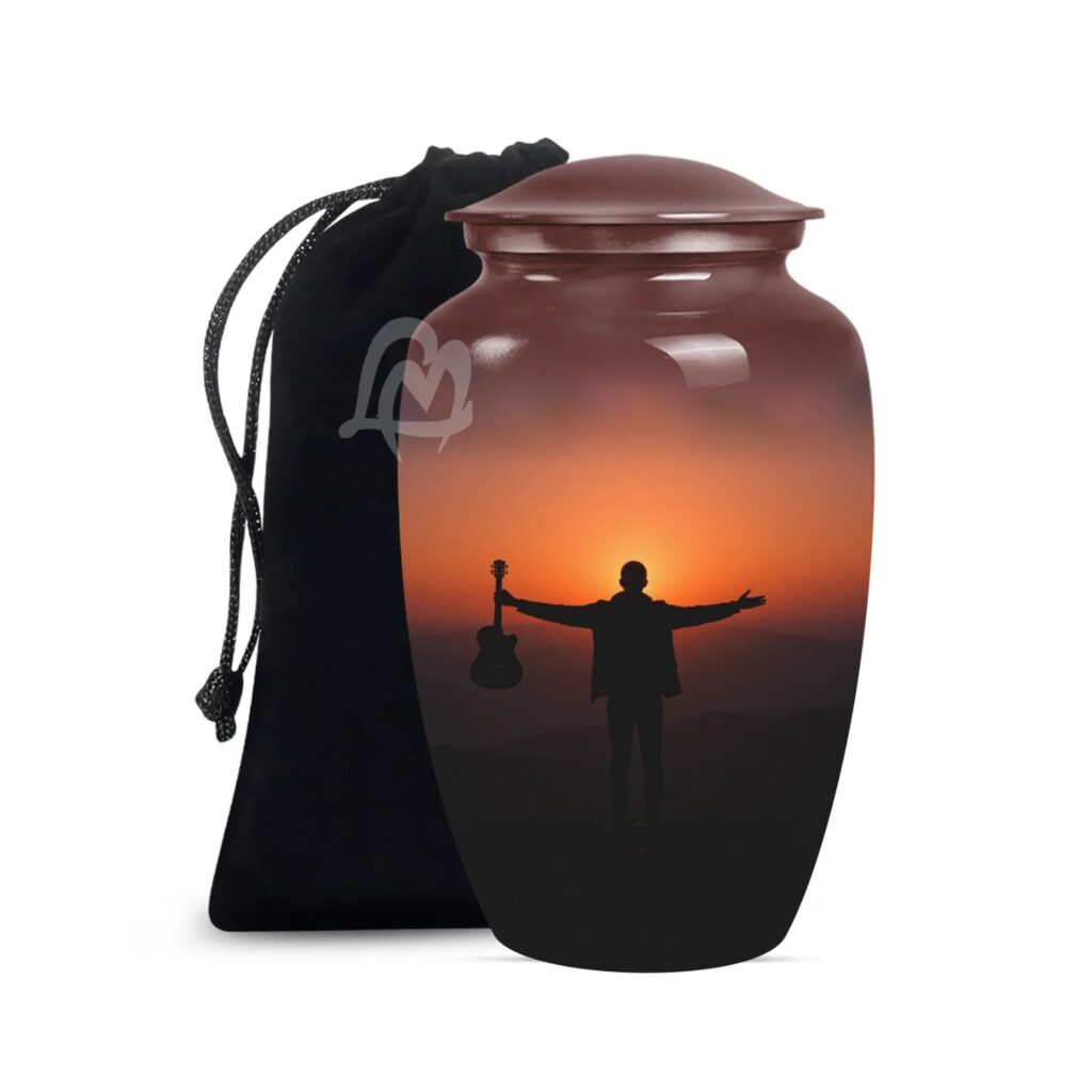 Guitar Cremation Aluminium Funeral Urns for Adult Human | Beautiful Style Handcrafted Burial Funeral