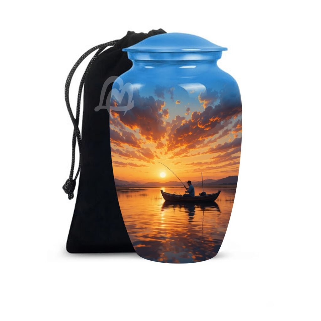 Fishing Urn Handcrafted Metal Cremation Urn for Ashes - Adult Funeral Urn for Human Ashes