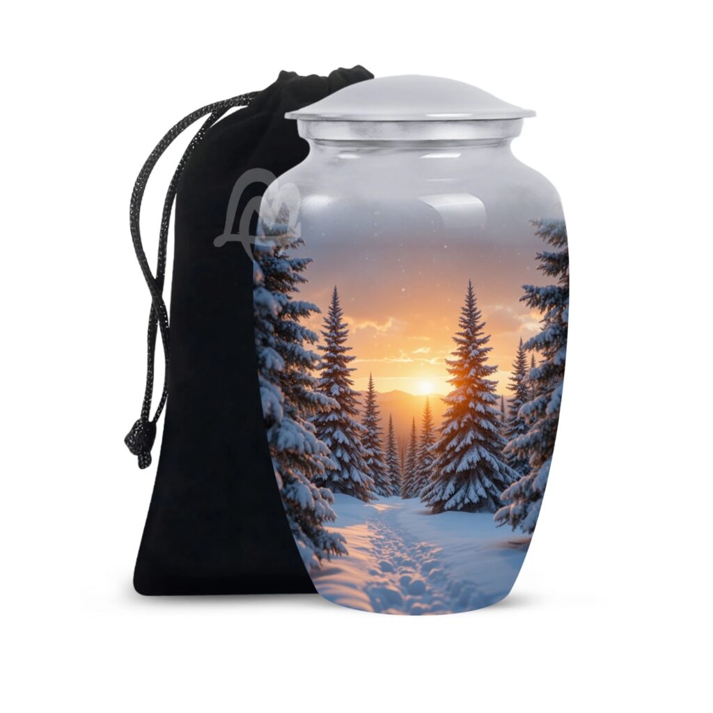 Decorative Burial Urn for Cremated Remain in Aluminum.