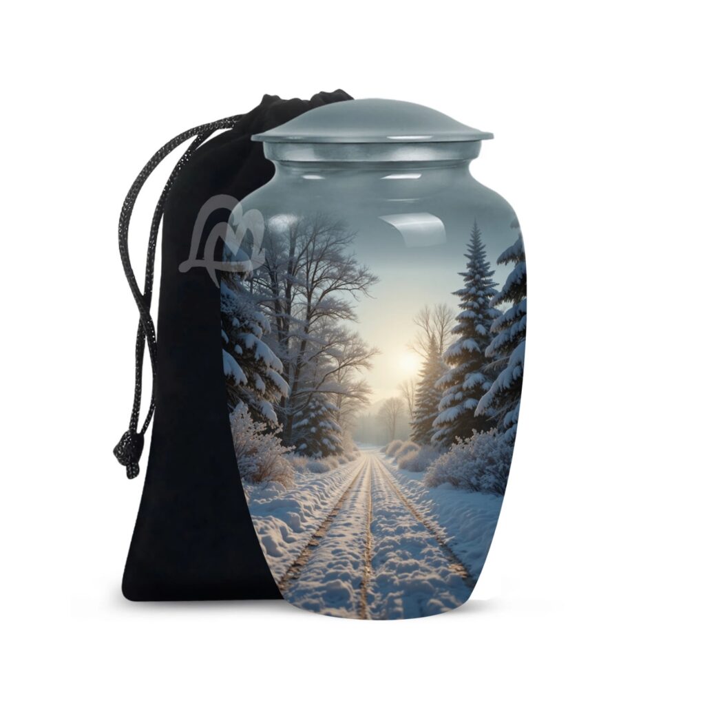 Decorative Burial Urn for Cremated Remain in Aluminum.