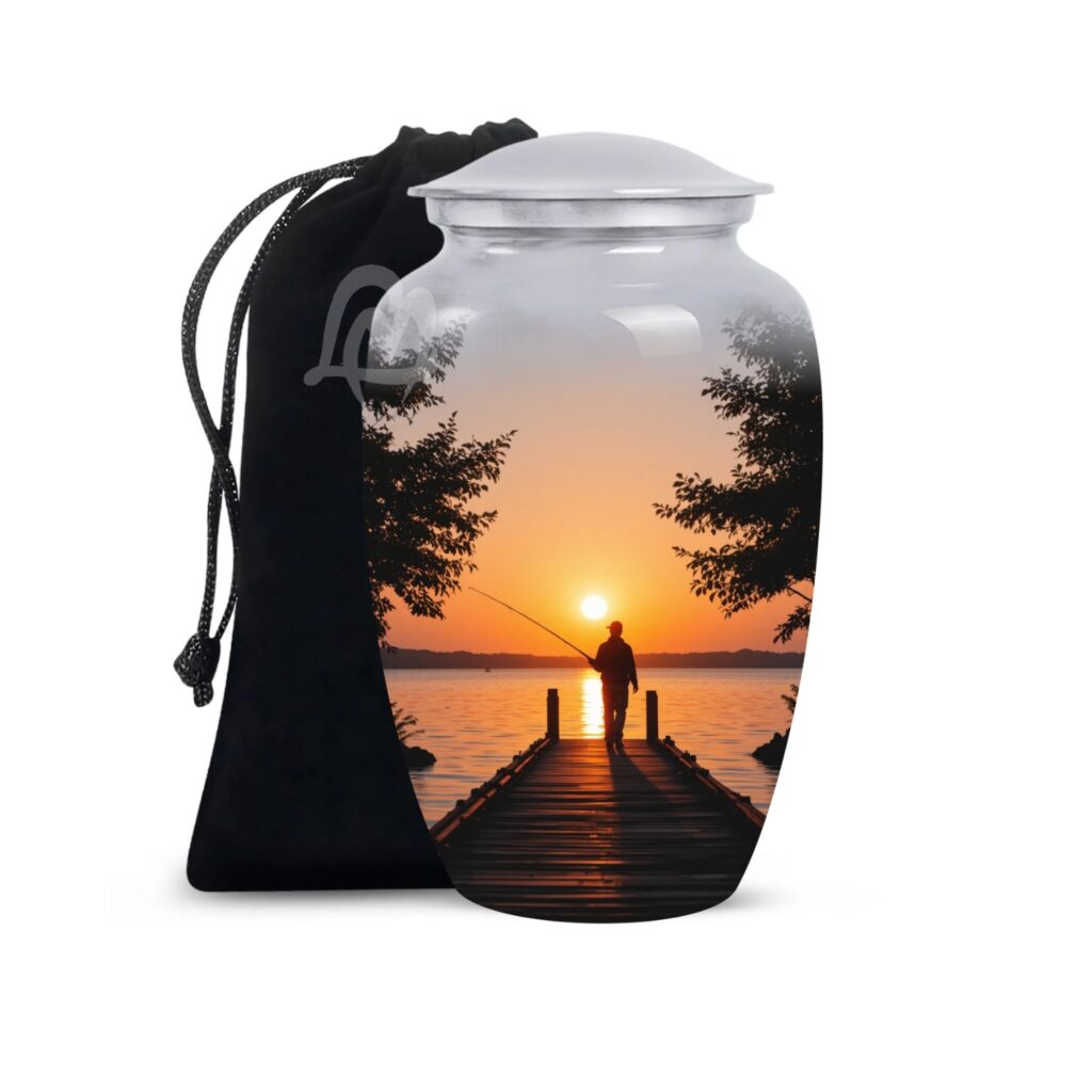 Fishing Urn Handcrafted Metal Cremation Urn for Ashes - Adult Funeral Urn for Human Ashes