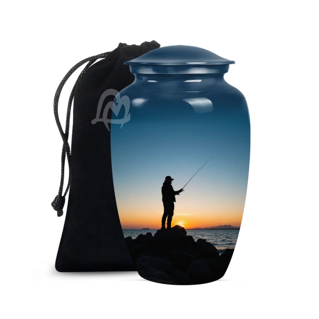 Fishing Urn Handcrafted Metal Cremation Urn for Ashes - Adult Funeral Urn for Human Ashes