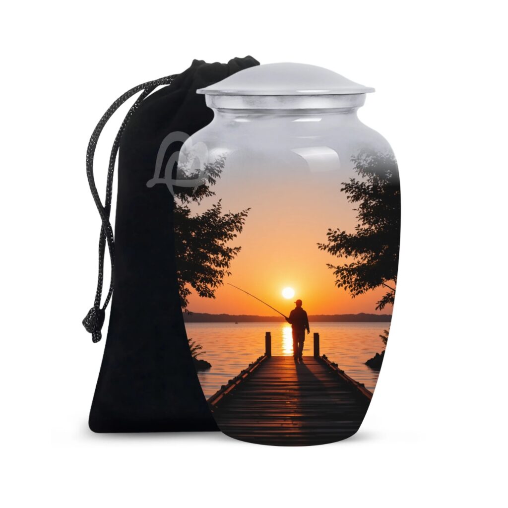 Fishing Urn Handcrafted Metal Cremation Urn for Ashes - Adult Funeral Urn for Human Ashes