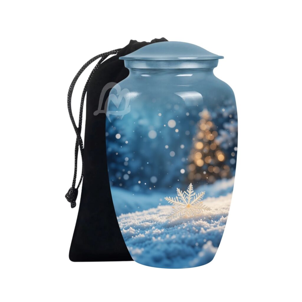 Decorative Burial Urn for Cremated Remain in Aluminum.