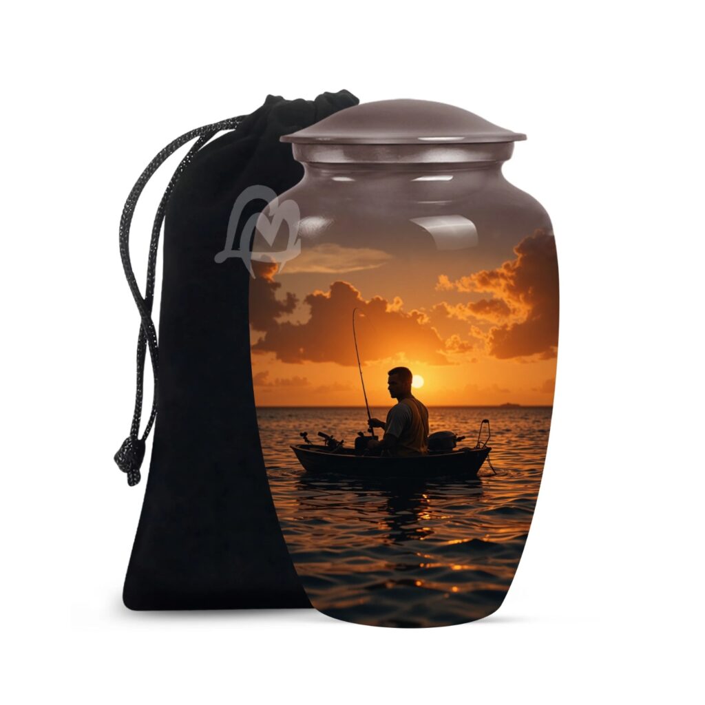 Fishing Urn Handcrafted Metal Cremation Urn for Ashes - Adult Funeral Urn for Human Ashes