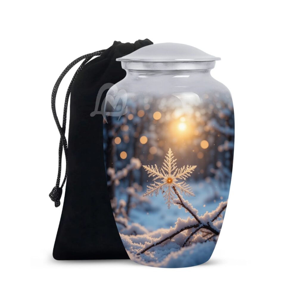 Decorative Burial Urn for Cremated Remain in Aluminum.