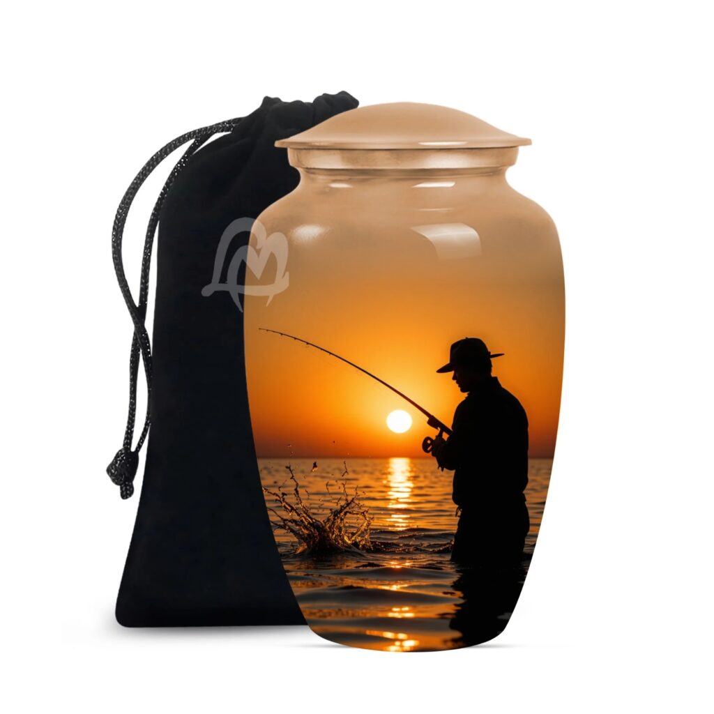 Fishing Urn Handcrafted Metal Cremation Urn for Ashes - Adult Funeral Urn for Human Ashes
