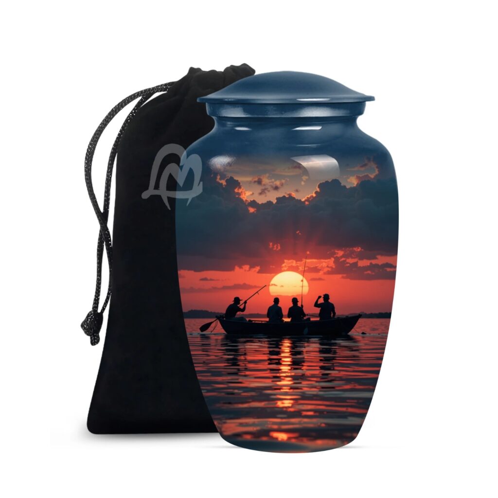 Fishing Urn Handcrafted Metal Cremation Urn for Ashes - Adult Funeral Urn for Human Ashes Suitable for Cemetery Burial Decorative Funeral Urns.